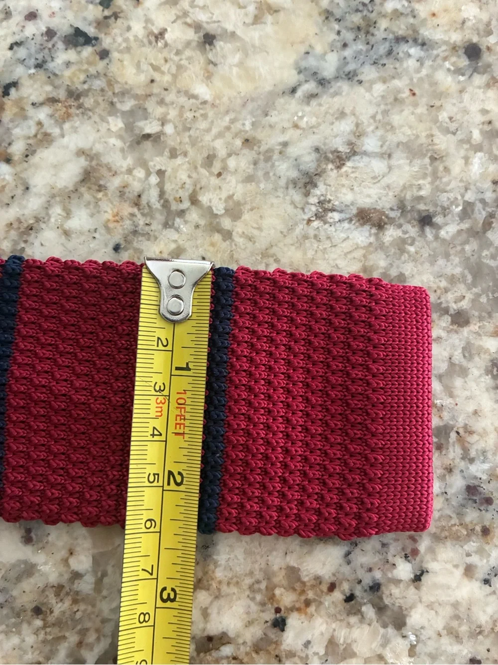 Men's knit square Red & navy blue Striped Tie, One Size Classic Length